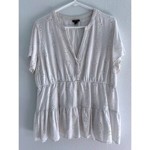 Torrid Blouse Womens 1‎ White Eyelet Boho Feminine Peasant Embroidered Scalloped